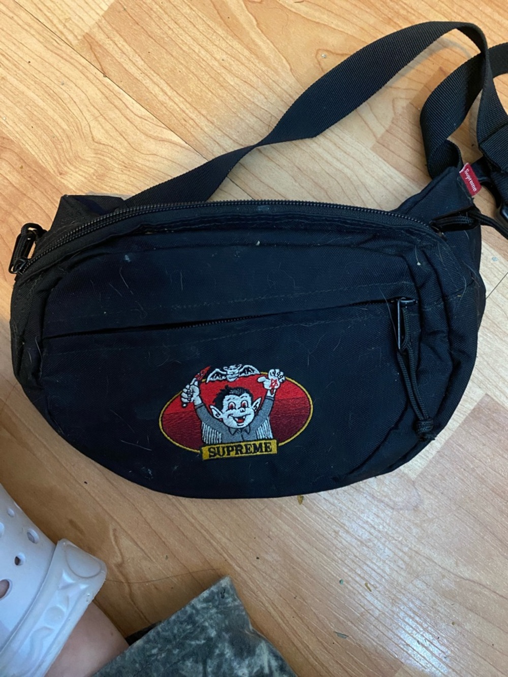 Supreme Black Waist Bag with Red and Yellow Graphic Patch